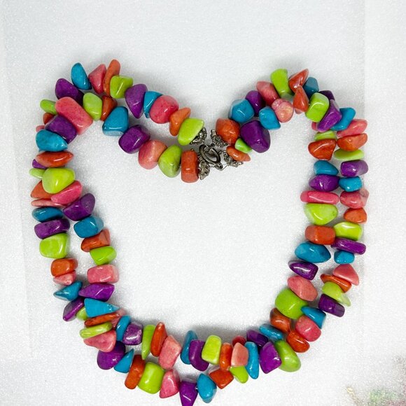 Multi-Color Polished Stone Double Strand Necklace With Toggle Closure - Picture 2 of 5